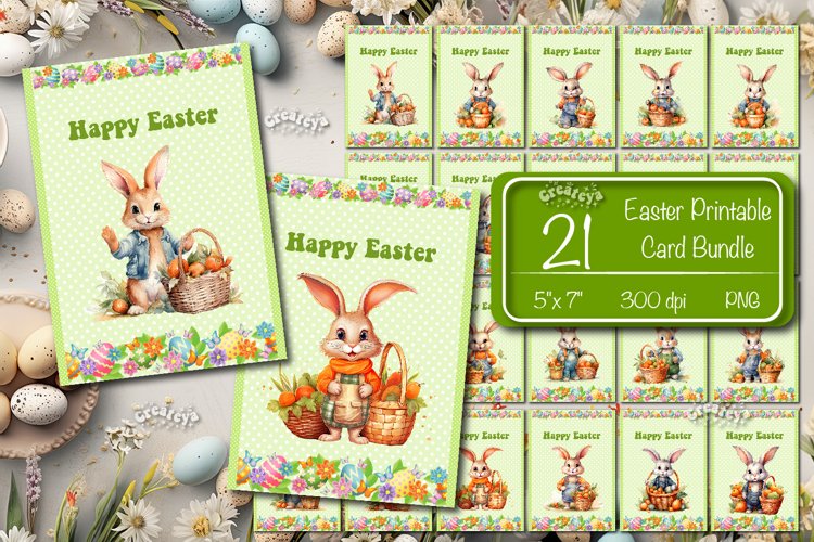 Printable Easter card Bundle Watercolor Easter Bunny card