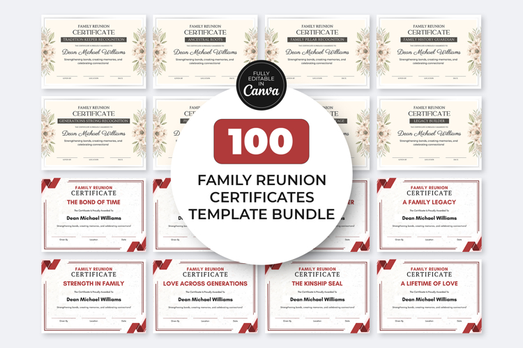 Family Reunion Certificate Canva Template Bundle