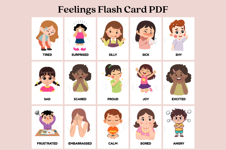 Printable Feelings Flash Cards for Kids | 15 Emotions PDF