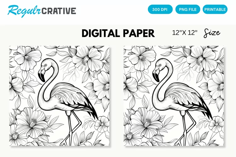 Printable Flamingo Digital Paper, Printable Flamingo PNG