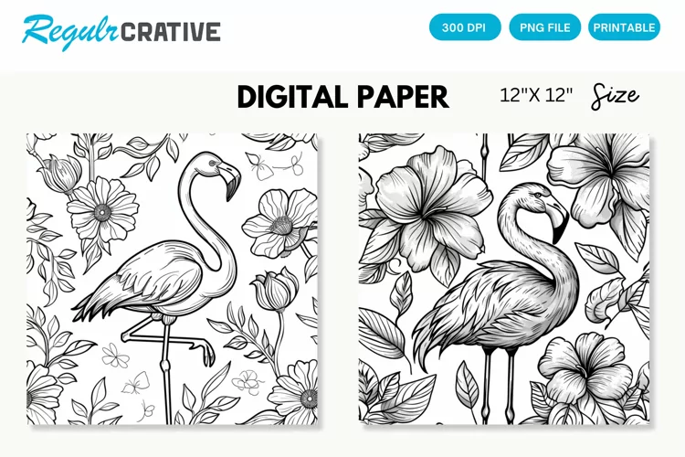 Printable Flamingo Digital Paper, Printable Flamingo PNG