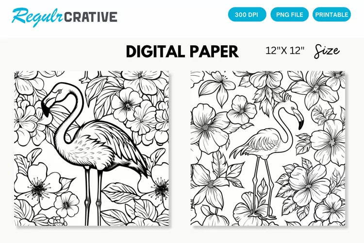 Printable Flamingo Digital Paper, Printable Flamingo PNG