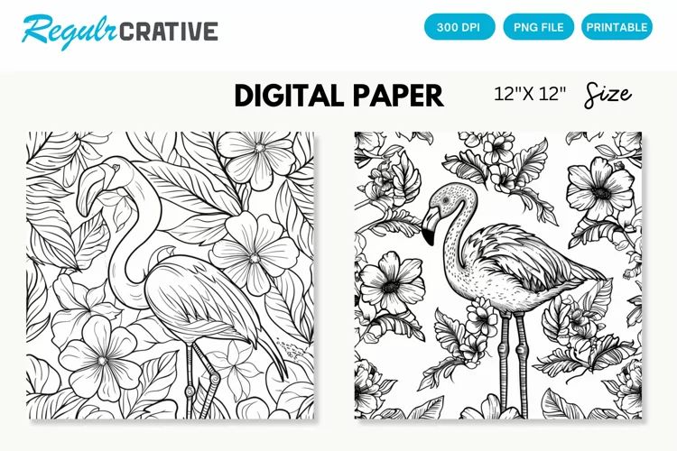 Printable Flamingo Digital Paper, Printable Flamingo PNG