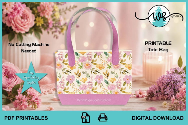 Printable Floral Paper Tote Bag Template PDF