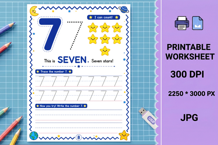 7 Trace practice seven printable number tracing worksheet