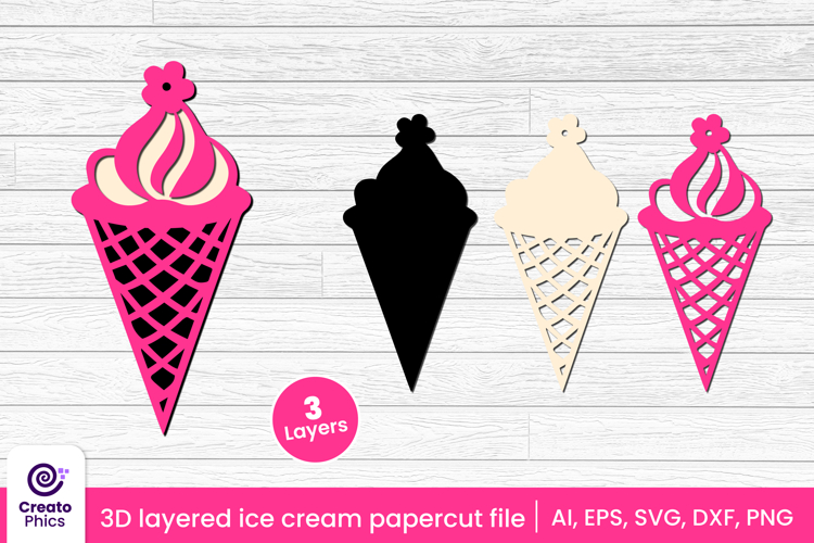 3D layered papercut ice cream SVG | summer SVG laser cutting