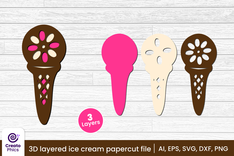 3D layered papercut ice cream SVG | summer SVG laser cutting
