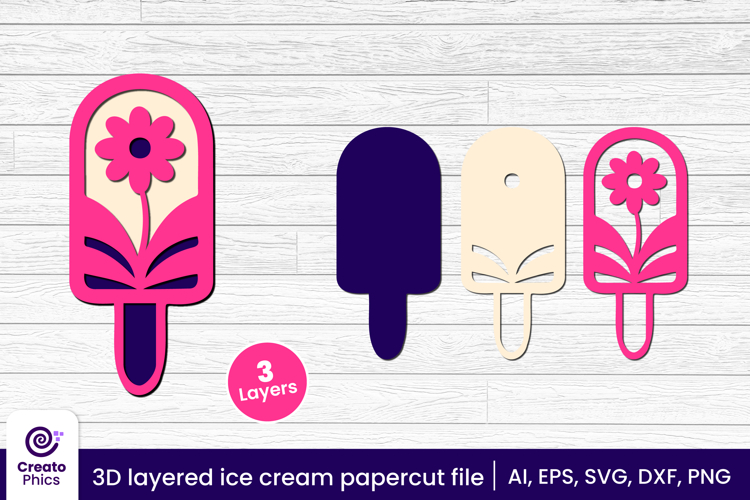 3D layered papercut ice cream SVG | summer SVG laser cutting