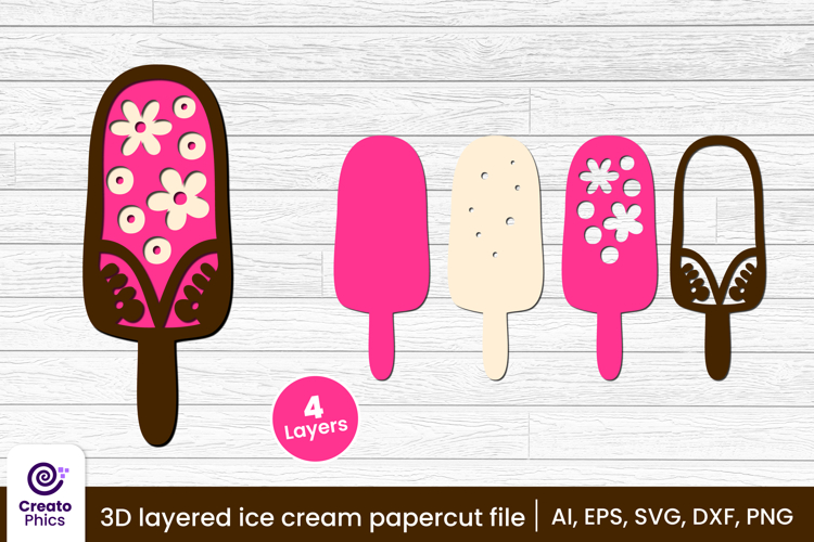 3D layered papercut ice cream SVG | summer SVG laser cutting