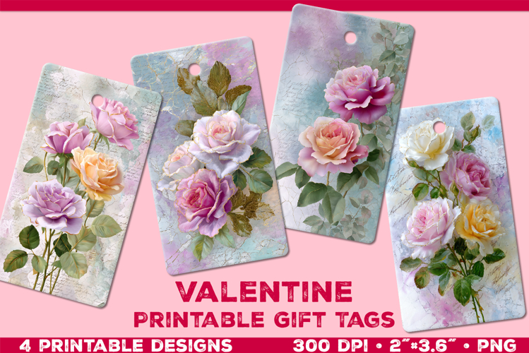 Printable Gift Tags with Roses in Blended Pastel Colors