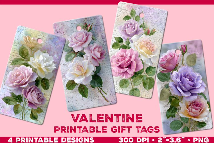 Printable Gift Tags with Roses in Blended Pastel Colors
