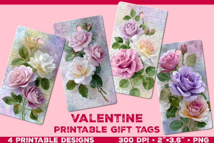 Printable Gift Tags with Roses in Blended Pastel Colors