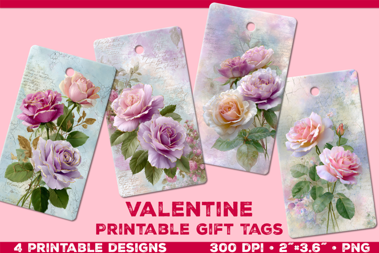 Printable Gift Tags with Roses in Blended Pastel Colors