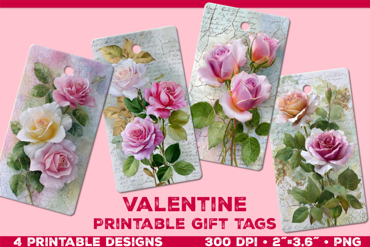 Printable Gift Tags with Roses in Blended Pastel Colors
