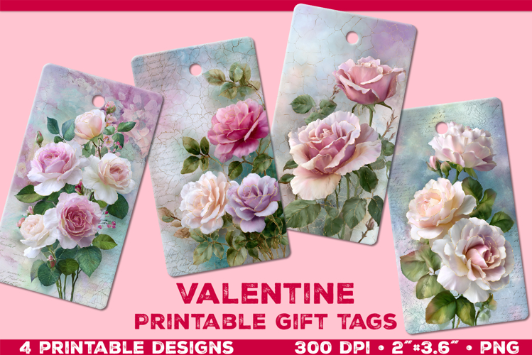 Printable Gift Tags with Pastel Roses. Valentine gift tags