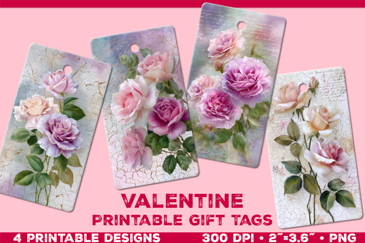 Printable Gift Tags with Pastel Roses. Valentine gift tags