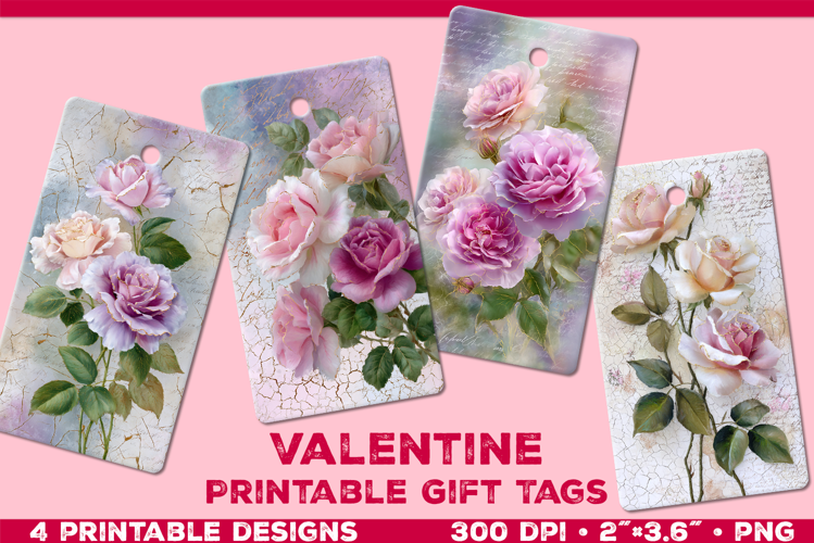 Printable Gift Tags with Pastel Roses. Valentine gift tags