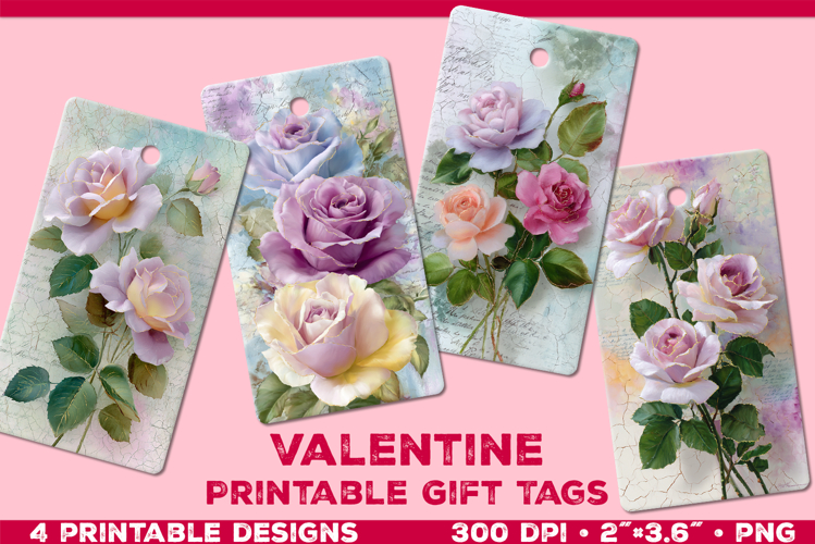 Printable Gift Tags with Pastel Roses. Valentine gift tags
