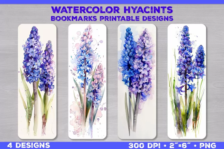Watercolor Hyacinths Bookmarks Printable Design