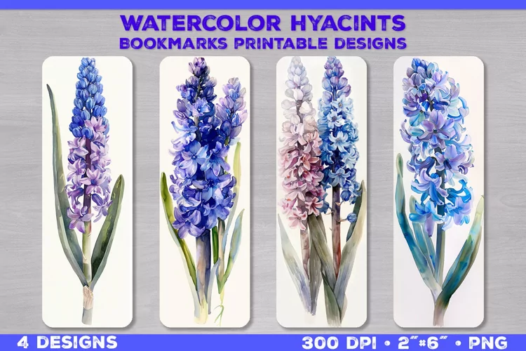 Watercolor Hyacinths Bookmarks Printable Design