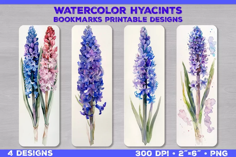 Watercolor Hyacinths Bookmarks Printable Design
