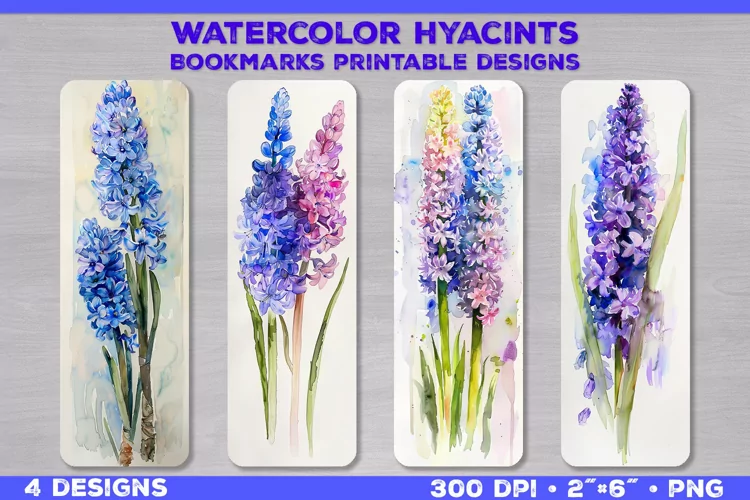 Watercolor Hyacinths Bookmarks Printable Design