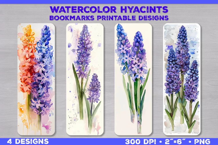 Watercolor Hyacinths Bookmarks Printable Design