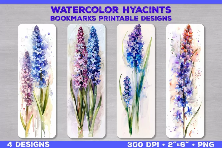 Watercolor Hyacinths Bookmarks Printable Design