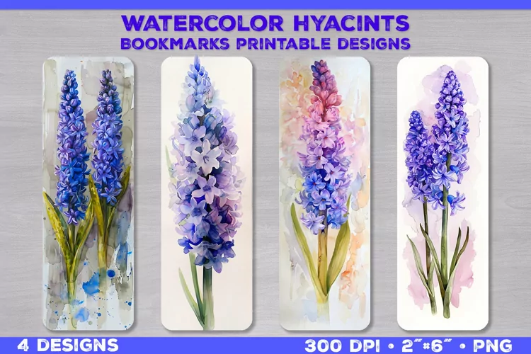 Watercolor Hyacinths Bookmarks Printable Design