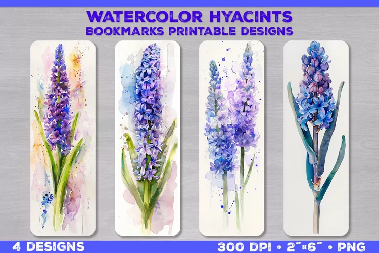 Watercolor Hyacinths Bookmarks Printable Design
