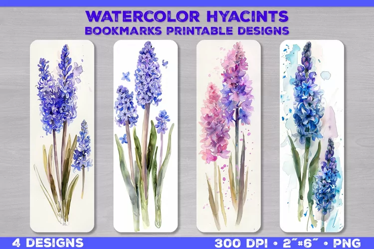 Watercolor Hyacinths Bookmarks Printable Design