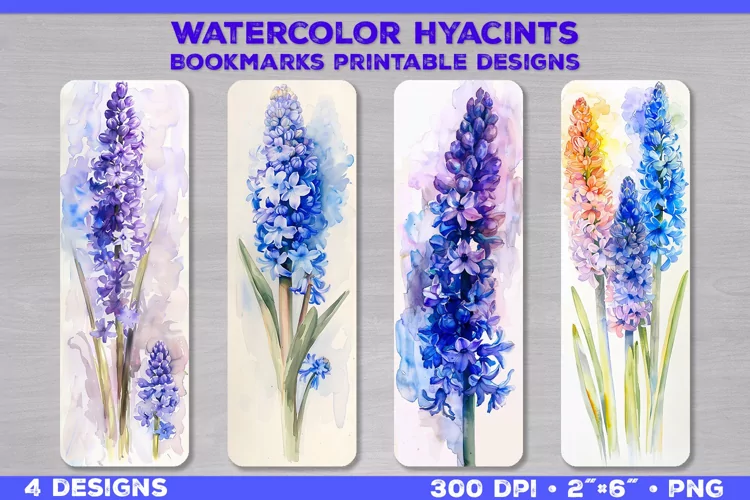 Watercolor Hyacinths Bookmarks Printable Design