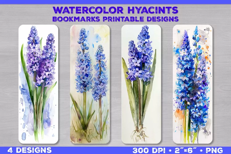 Watercolor Hyacinths Bookmarks Printable Design