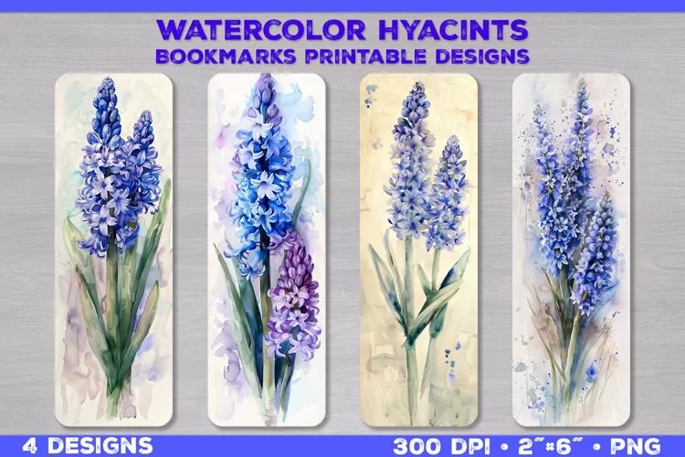 Watercolor Hyacinths Bookmarks Printable Design