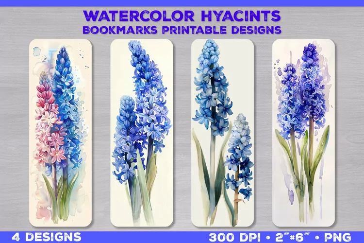 Watercolor Hyacinths Bookmarks Printable Design