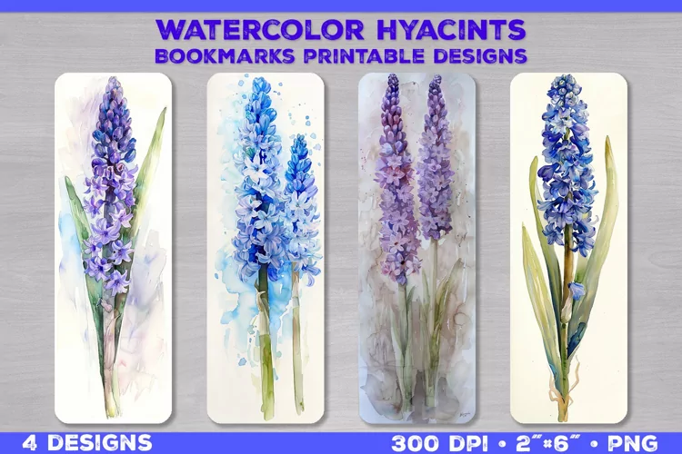 Watercolor Hyacinths Bookmarks Printable Design