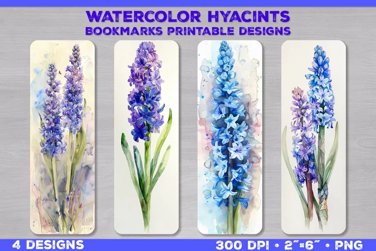 Watercolor Hyacinths Bookmarks Printable Design