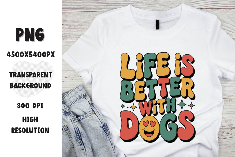 Life is better with dogs retro groovy 70s dog-loving theme