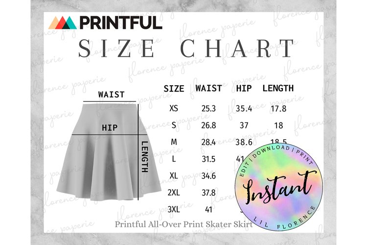 circle skirt size chart