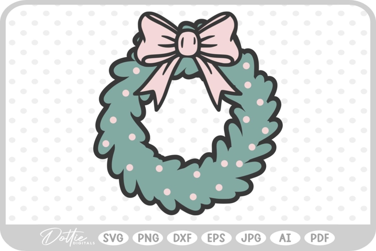 Festive Christmas Wreath Bow Bells Winter SVG PNG DXF