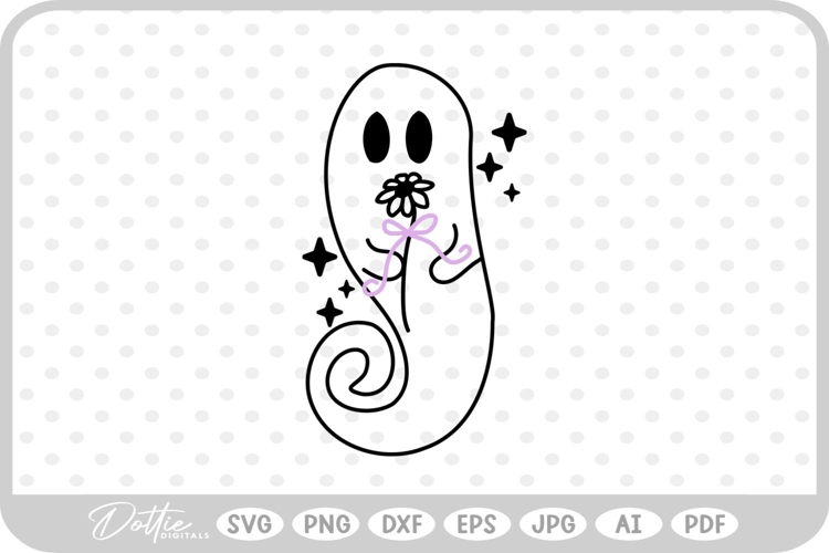 Ghost With Flowers Halloween Spooky SVG PNG DXF