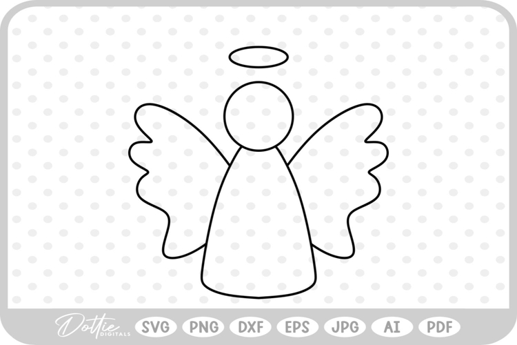 Angel Outline Hand Drawn Christmas SVG PNG DXF