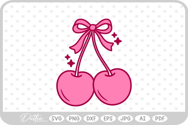 Cute Cherry Cherries With Bow Valentines Day SVG PNG DXF