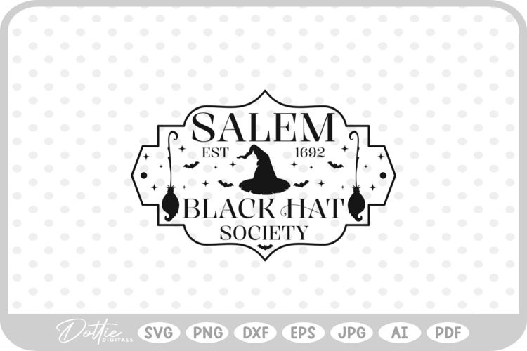 Salem Black Hat Society Witch Halloween Broom SVG PNG DXF