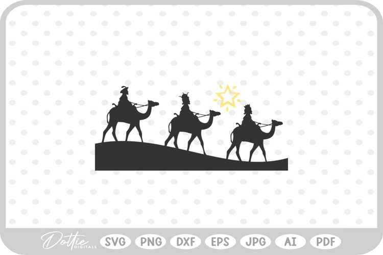Wise Man King Jesus Camel Nativity Scene Outline SVG PNG DXF