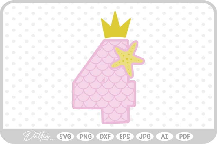 Mermaid Starfish Number 4 Four SVG PNG DXF