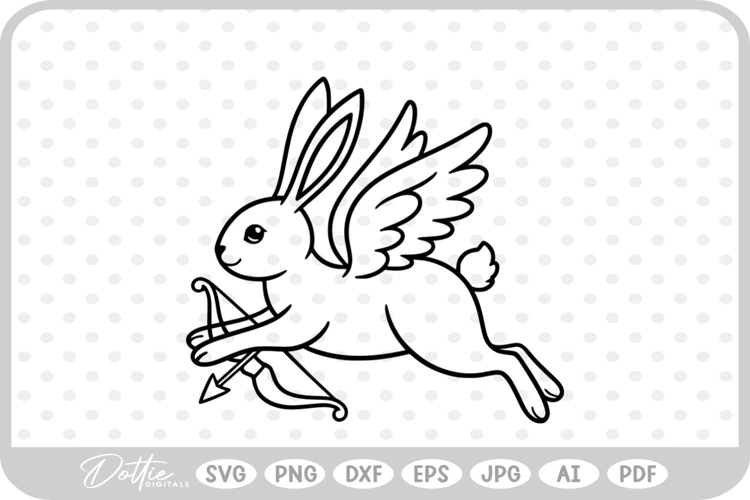 Cupid Bunny Pink Valentines Day Bow and Arrow SVG PNG DXF