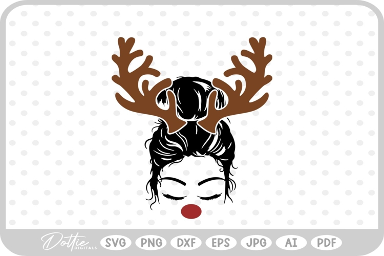 Mom Christmas Messy Bun Girl Reindeer Festive Antlers