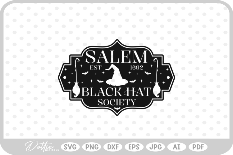 Salem Black Hat Society Witch Halloween Broom SVG PNG DXF