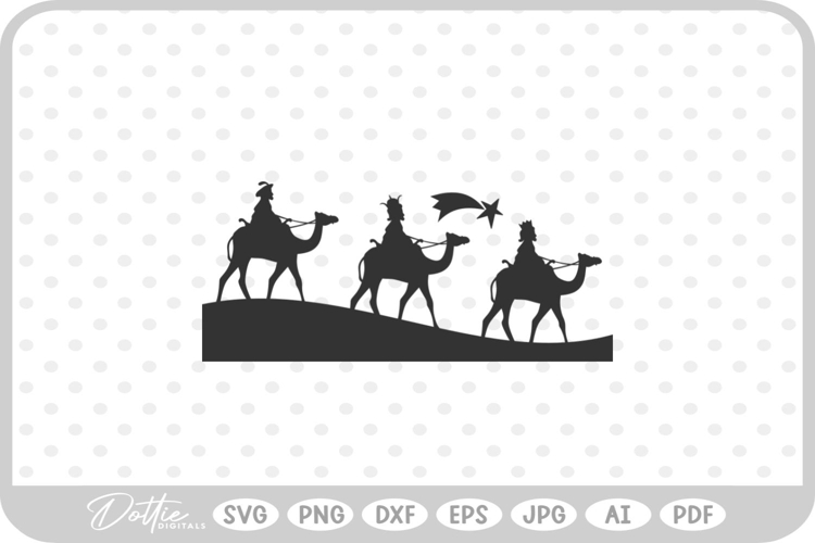 Wise Man King Jesus Camel Nativity Scene Outline SVG PNG DXF